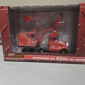 Red Excavator on White WC Truck Toy
